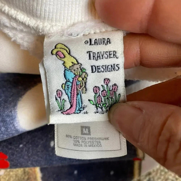 VTG Rare Laura trayer designs sweater Cat & Mouse Sitting In Peace Women Size M - Picture 4 of 9